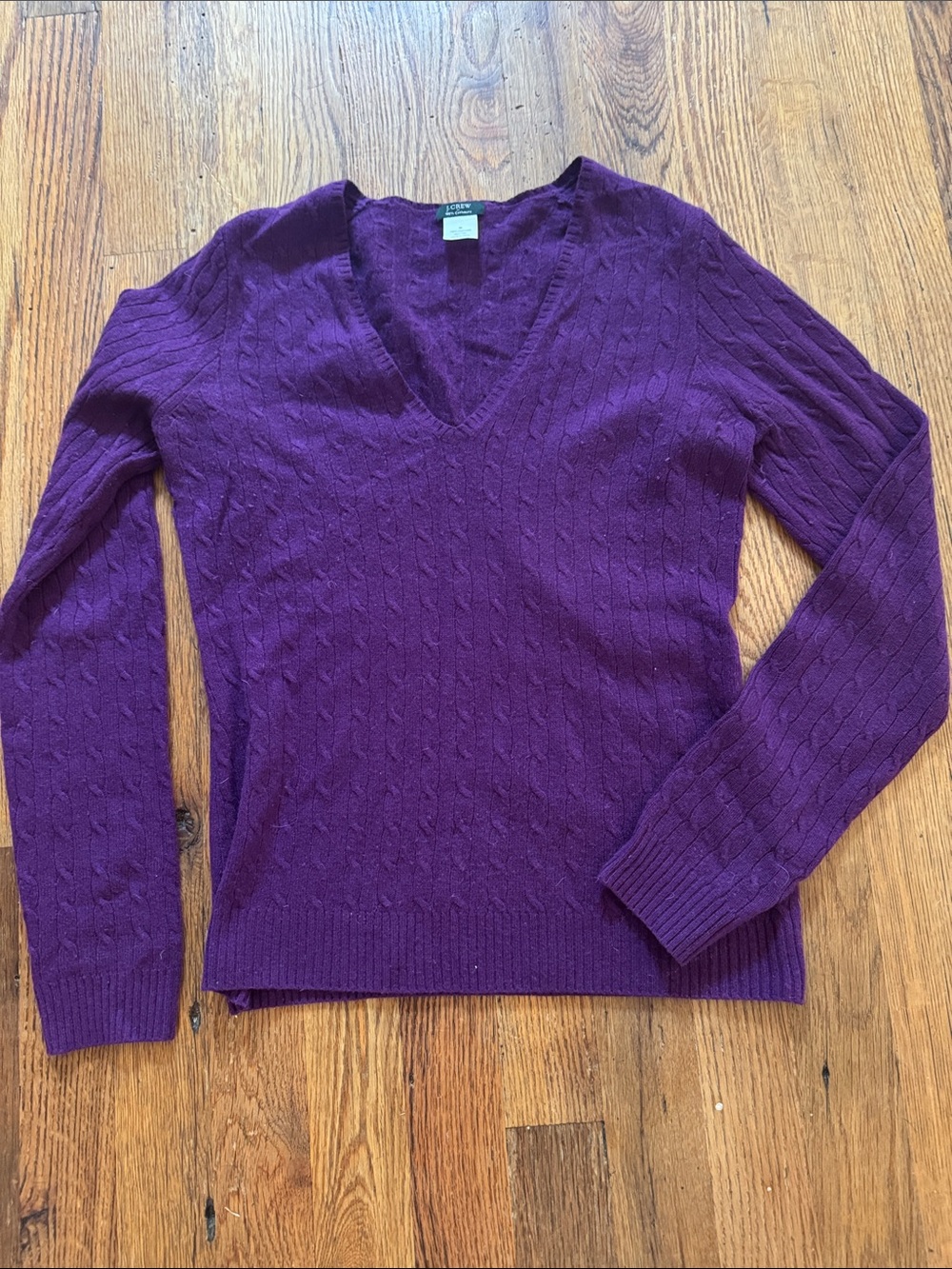 J. Crew Deep Purple Cable V-Neck Sweater - cashmere